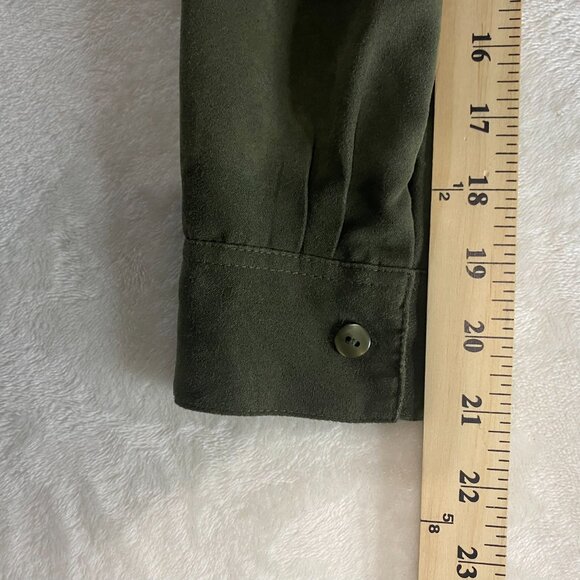 Sonoma Suede Button Up Shirt Olive Army Green Size PM - Picture 9 of 9